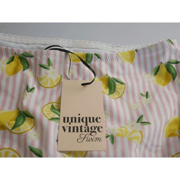 Unique Vintage Lemon Bikini Bottom | XL | High Waist | Pink Striped Pin-Up Swim - Picture 4 of 6
